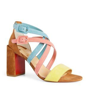 Christian Louboutin ZEFIRA 85 Colorblock Suede Strappy Sandals Heels Shoes